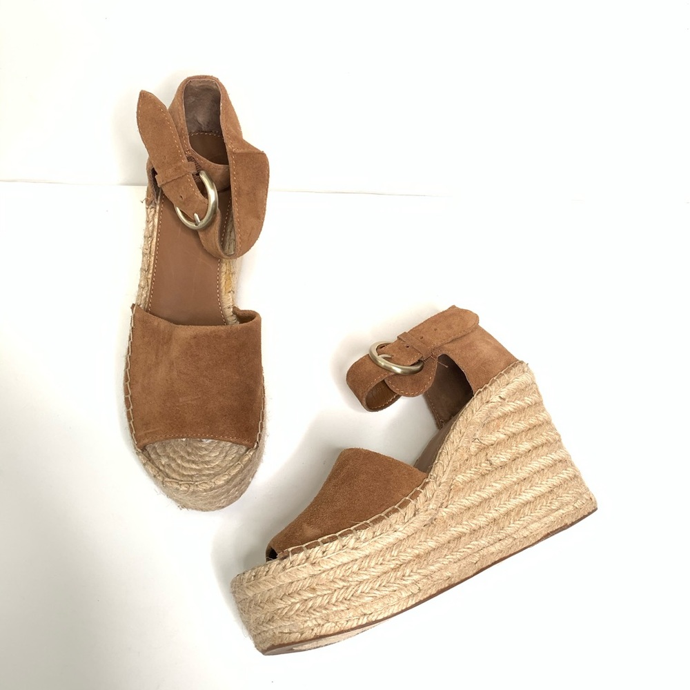 Marc Fisher Alida Cognac Suede Espadrille Wedges